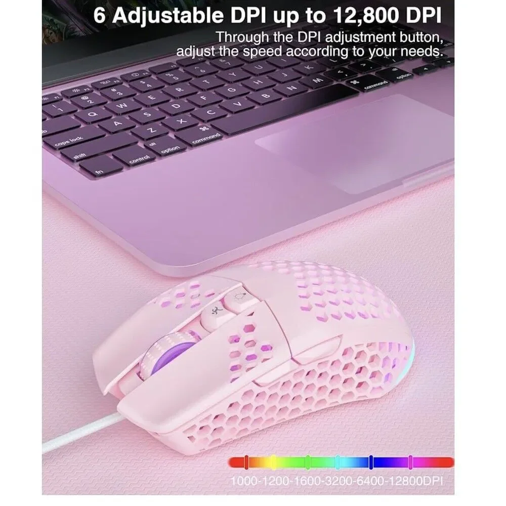Solakaka SM900 Pink Wired Gaming Mouse With Honeycomb Shell